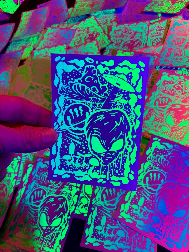 Blacklight UV Reactive Space Alien Art Sticker - Etsy
