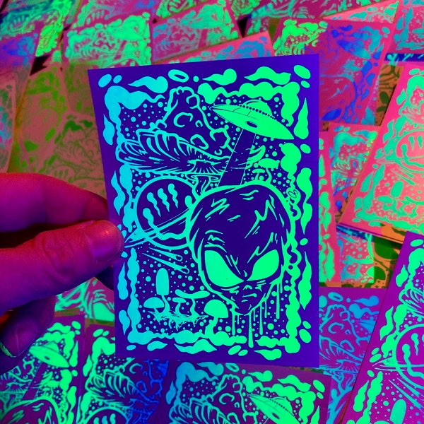 Blacklight UV Reactive space alien art sticker