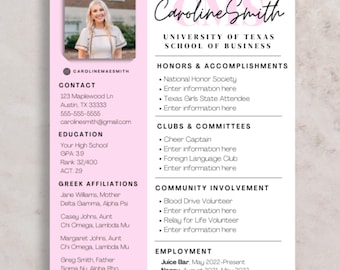 Sorority Resume Template and Cover Letter, Social Resume with Photo, Pink Sorority Resume Template, Sorority Rush Pack, Cute Social Resume
