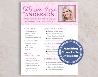Floral Pink Sorority Resume Template for Recruitment | Rush Resume + Editable Canva Cover Letter Download