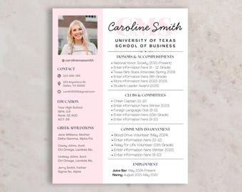 Pink Sorority Rush Resume Template – Canva Editable (Digital Download)