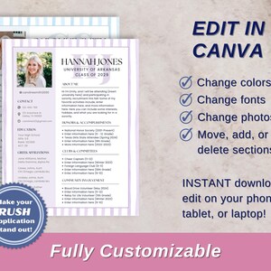 Blue Sorority Rush Resume with Photo + Cover Letter | Editable Social Resume Template | Greek Life Recruitment | Canva Digital Download image 4