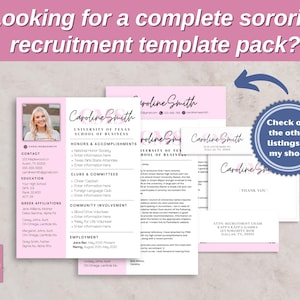Sorority Resume Template and Cover Letter, Social Resume with Photo, Pink Sorority Resume Template, Sorority Rush Pack, Cute Social Resume image 6