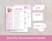 Pink Sorority Rush Resume Template | Recruitment Packet (Digital Download)