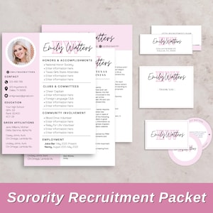 Pink Sorority Rush Lebenslauf Vorlagen | Einstellungspaket mit Anschreiben, Dankeskarte & Adressaufklebern | Griechisch Digital Pack