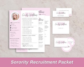 Plantilla de currículum para el proceso de selección de miembros de la hermandad Pink Sorority / Paquete de reclutamiento (Descarga digital)