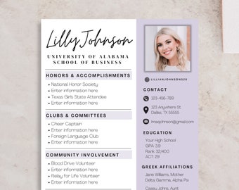 Purple Sorority Rush Resume Template – Editable Cover Letter (Digital Download)