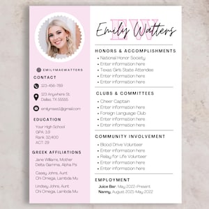 Sorority Rush Pink Resume Template - Customizable Sorority Rush Pack with Photo, Canva Editable Social & Unique Design, Digital Download