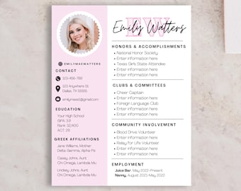 Sorority Rush Pink Resume Template - Customizable Sorority Rush Pack with Photo, Canva Editable Social & Unique Design, Digital Download