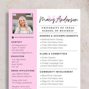 Cute Pink Sorority Resume Template, Sorority Resume Template with Photo, Sorority Cover Letter for Recruitment, Social Resume Pack