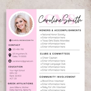 Currículo da Pink Sorority Rush com foto + carta de apresentação | Modelo de currículo para redes sociais da Canva | Greek Life Recruitment | Download digital + guia gratuito