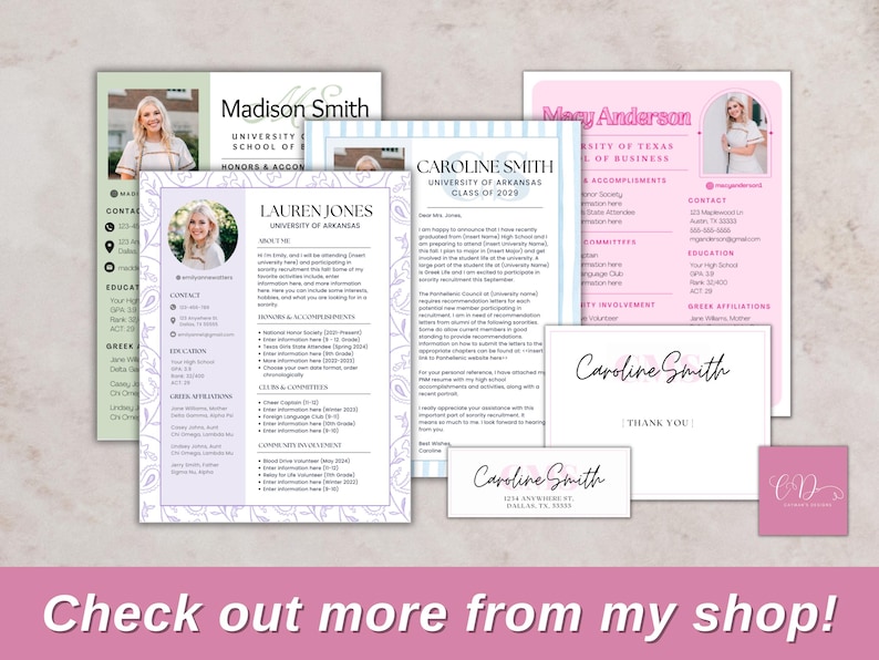 Sorority Resume Template and Cover Letter, Social Resume with Photo, Pink Sorority Resume Template, Sorority Rush Pack, Cute Social Resume image 9