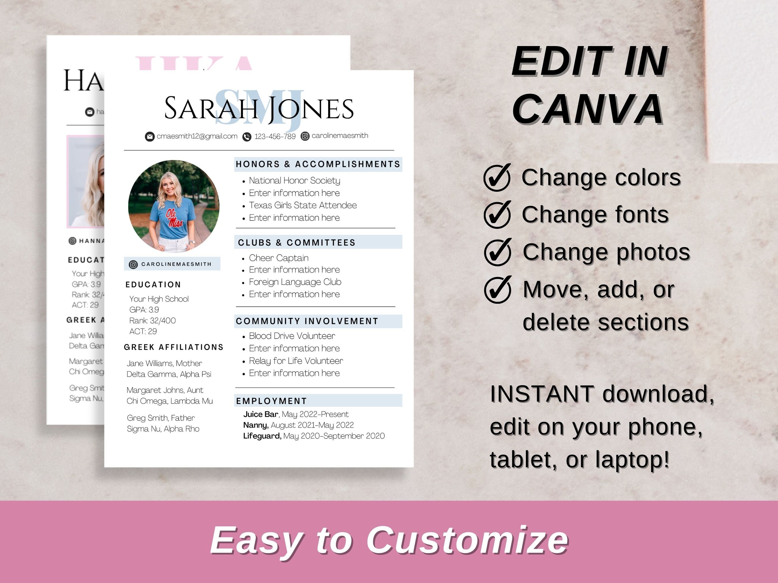 Pink Sorority Resume Template - Il Fullxfull.5311627505 Qatf