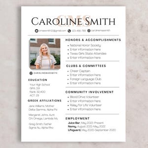 Resume Template for Sorority Recruitment Pack with Photo - Canva Editable Social Rush Resume & Cover Letter Digital Download