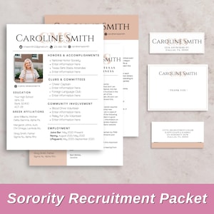 Sorority Rush Lebenslauf Full Pack | Canva Vorlagen für Einstellung | Anschreiben, Dankeskarte, Adressaufkleber | Griechisches Leben Digital Kit