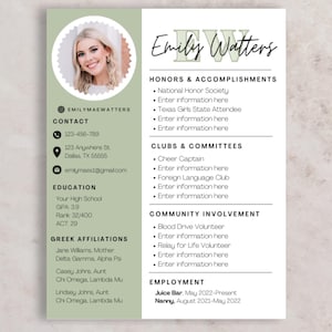 Sorority Rush Resume Template and Cover Letter, Social Resume Template with Photo, Easy to Customize, Recruitment Resume Template Canva