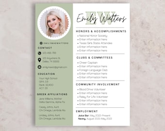 Sorority Rush Resume Template with Cover Letter (Canva Editable, Digital Download)