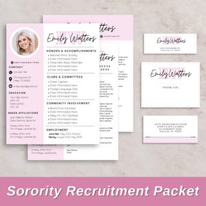 Paquete de currículum social: Plantilla rosa de reclutamiento urgente para hermandad con carta de presentación / Plantillas personalizables de currículum urgente para la vida griega