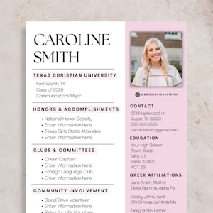 Cute Sorority Resume and Cover Letter, Sorority Resume Template with Photo and Cover Letter, Customizable Sorority Rush Resume Template