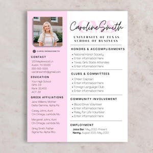 Sorority Resume Template Pack: Pink Canva Social Resume & Cover Letter for Recruitment Digital Download