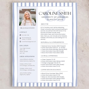 Blau bearbeitbarer Sorority Rush Lebenslauf mit Foto + Anschreiben | Canva Social Resume Vorlage | Griechische Einstellung | Canva Digitaler Download