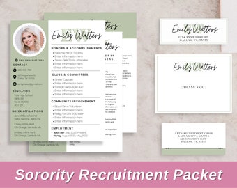 Sorority Resume Packet, Sorority Rush Resume Template with photo, Social resume template, Sorority resume pack canva