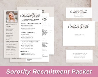 Sorority Resume Packet, Social Resume Template with Cover Letter, Customizable Sorority Rush Resume Pack, Rush Packet Template