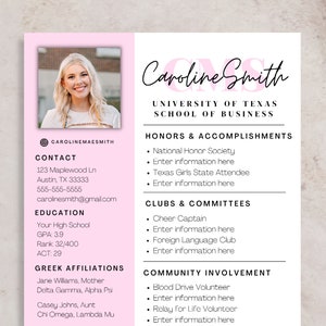 Sorority Resume Template and Cover Letter, Social Resume with Photo, Pink Sorority Resume Template, Sorority Rush Pack, Cute Social Resume