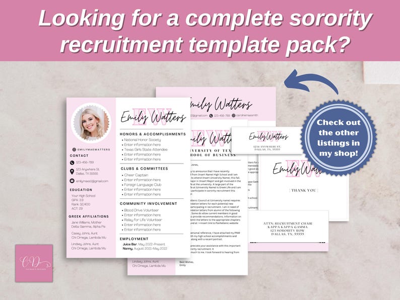 Plantilla de currículum rosa para hermandades: paquete personalizable con foto, diseño único y editable en Canva, descarga digital. imagen 6