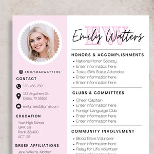 sorority rush resume with two cover letter options, canva user guide, canva resume template, sorority resume canva template, sorority rush resume, rush templates, sorority recruitment, pink sorority resume