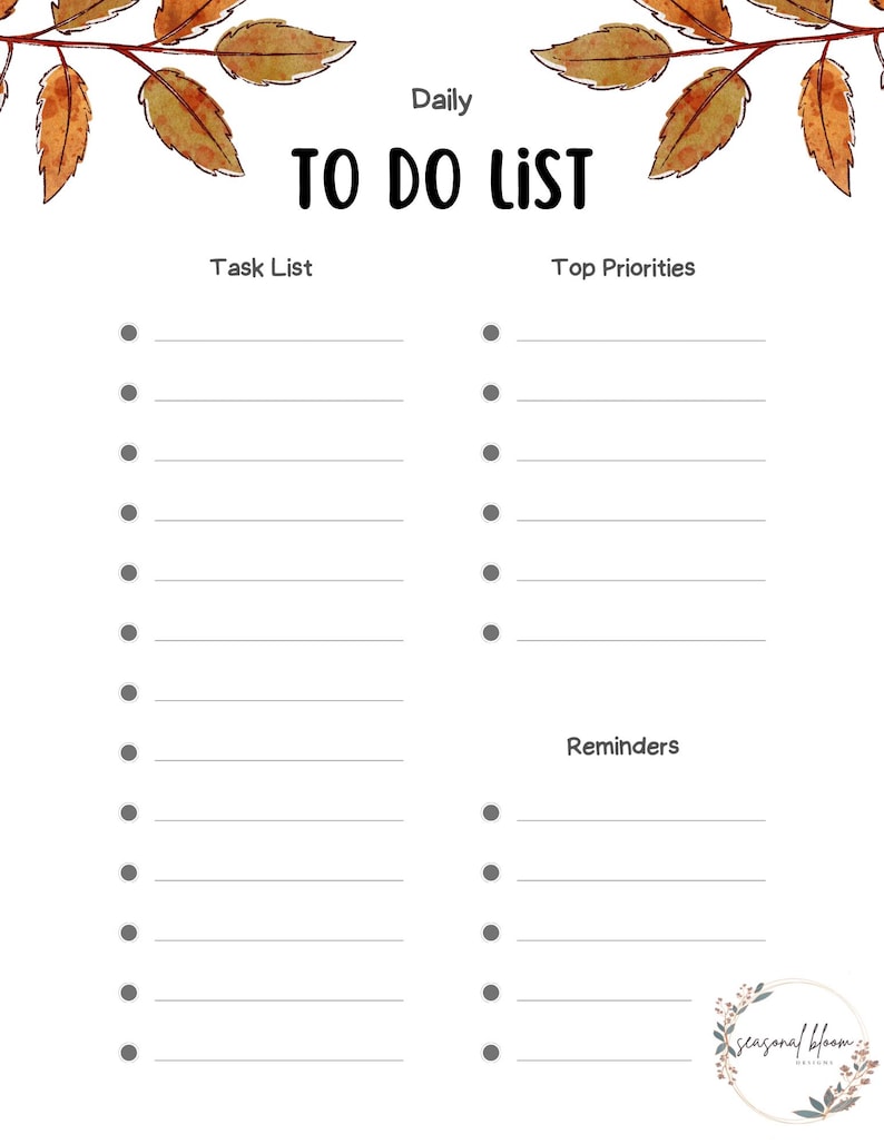 Fall to Do List, Daily to Do List Printable, to Do List, Instant ...