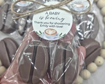Coffee Bean shaped soaps, a baby is brewing love is brewing thank you for bean here bridal shower baby gender reveal party favors gifts