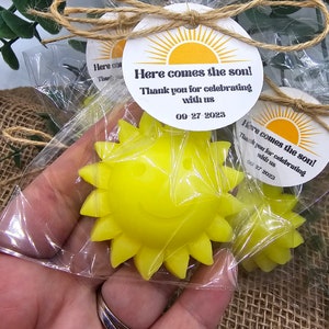 Sun soap party favors here comes the son baby shower favors gender reveal birthday party first trip around the sun sunny day