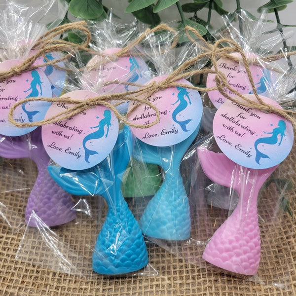 Mermaid tail soap party favors birthday favors shower favors kids soaps individually wrapped and tagged personalizable