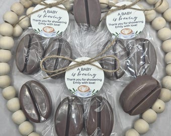 Coffee Bean shaped soaps, a baby is brewing love is brewing thank you for bean here bridal shower gender reveal gifts in bulk