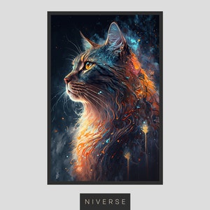 Cosmic Cat Digital Print Cosmos Universe Stars Spirit Animal Lovers Instant Download Printable Wall Art Home Decor Living Room Idea