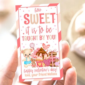 Editable Teachers Valentine&#39;s Day Appreciation Gift Tag, Teacher Candy Chocolate Cookie Appreciation Gift Tag, Instant Download, Printable
