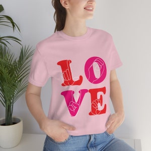 Rot & Pink LOVE Gebärdensprache ASL T-Shirt, Gehörloses Shirt, ASL Hand Shirt