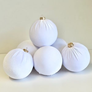 White Velvet Christmas Balls: Handmade Tree Ornaments, Set of 6