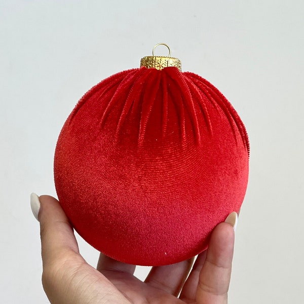 Red Christmas Ornament, Handmade Velvet Balls, Christmas Ball, Christmas Decorations, Christmas Gift, Velvet Christmas Balls
