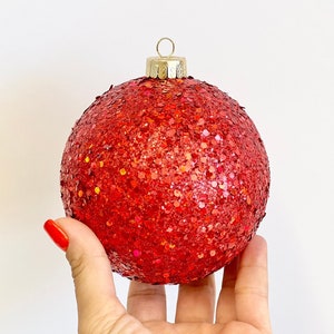 Red Christmas Ornament, Handmade Glitter Balls, Christmas Ball, Christmas Decorations, Christmas Gift, Christmas Bulbs, Red Bulbs, Xmas