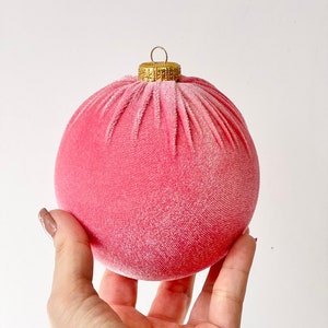 Handmade Coral Velvet Christmas Ornament: Holiday Ball Decor