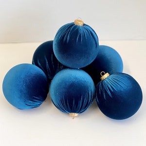 Aegean Velvet Christmas Balls: Handmade Blue Ornaments, Set of 6