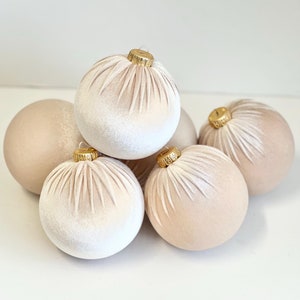 Handmade Beige Velvet Christmas Balls: Set of 6 Holiday Ornaments