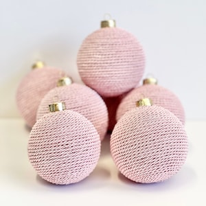 Pink Yarn Christmas Ball Ornament: Baby&#39;s First Christmas