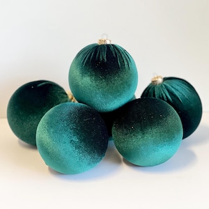 6 Green Velvet Christmas Balls: Handmade Tree Ornaments