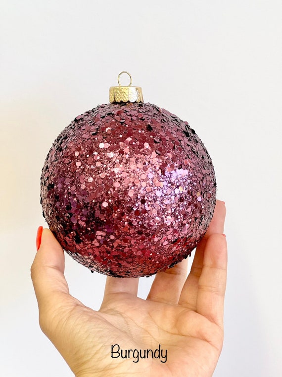 Burgundy Christmas Ornament Handmade Glitter Balls Christmas Ball Christmas Decorations Christmas Gift Christmas Bulbs Xmas Bulbs Etsy UK