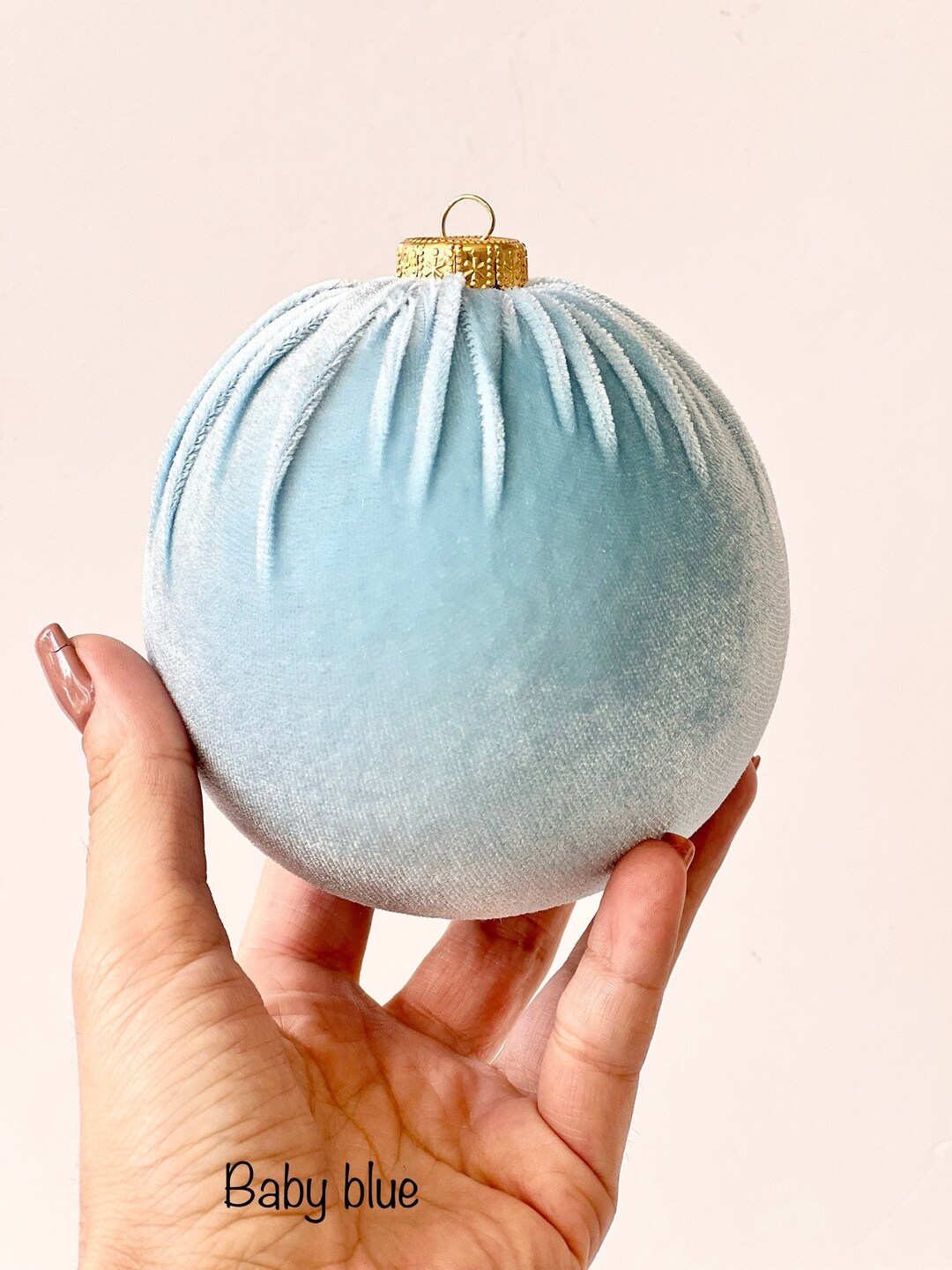 Baby Blue Christmas Ornament, Handmade Velvet Balls, Christmas Ball