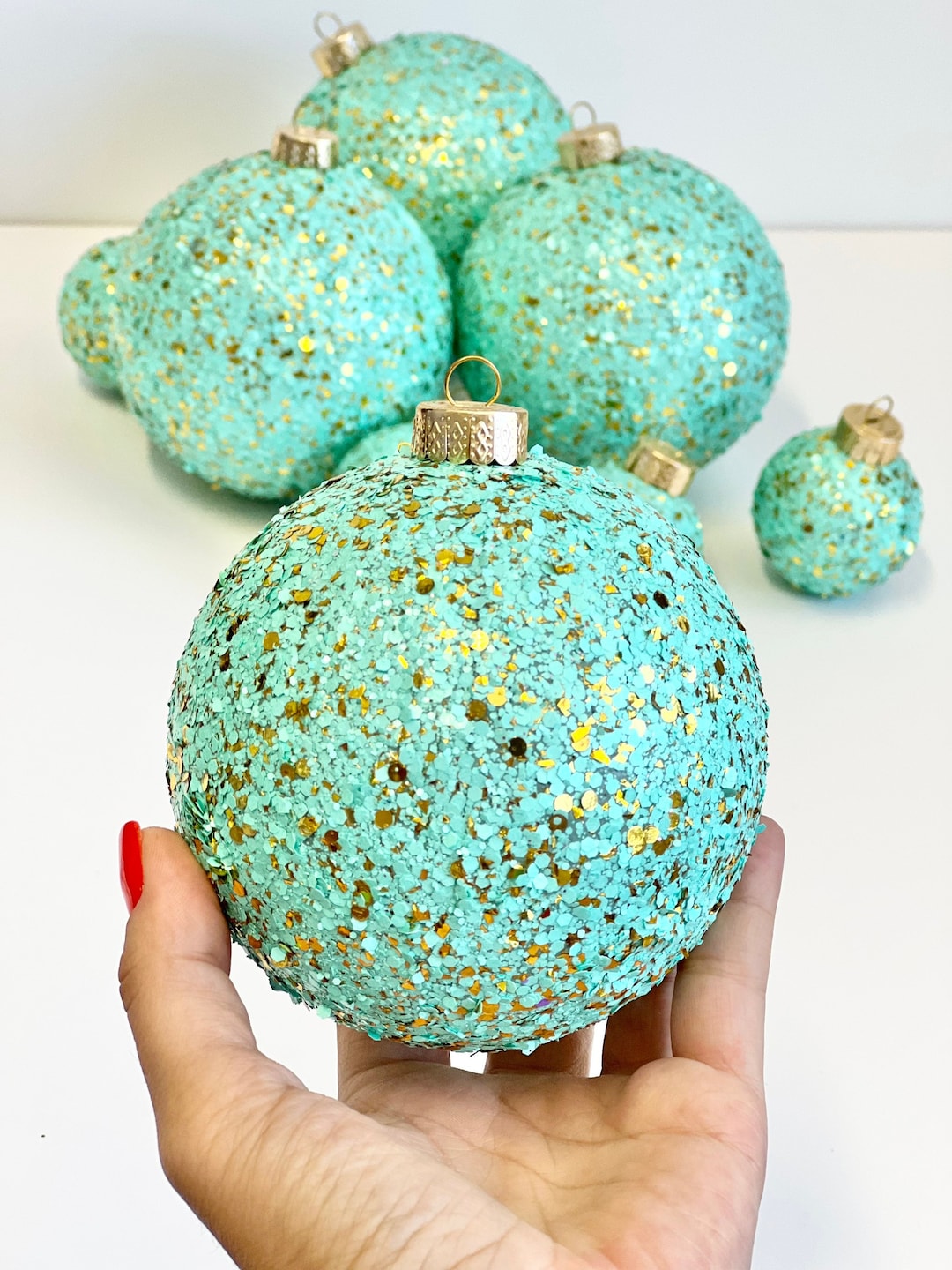 Mint and Gold Christmas Ornament Handmade Glitter Balls Etsy
