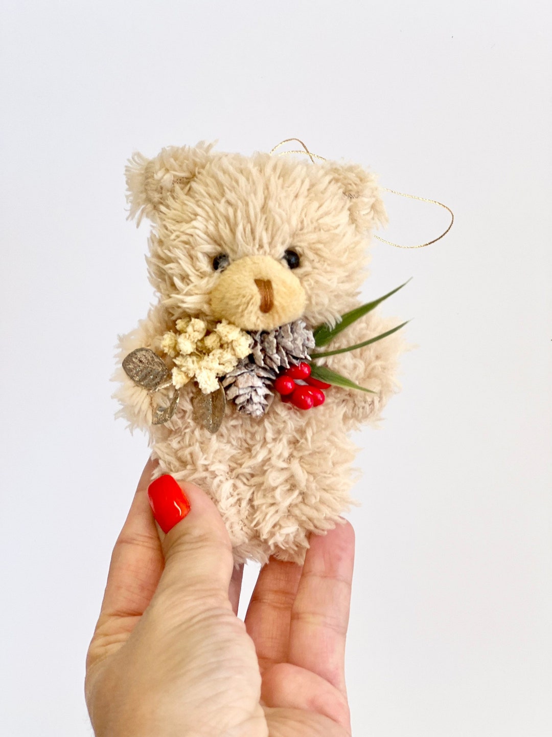 Beige Teddy Bear Christmas Ornament, Christmas Plush Toy, Baby First